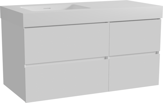Storke Edge zwevend badmeubel 110 x 52 cm hoogglans wit met Mata High asymmetrisch linkse wastafel in solid surface mat wit