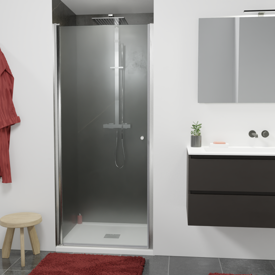Luca Varess Kuresa porte pivotante 90 x 200 cm verre transparent profil chrome brillant