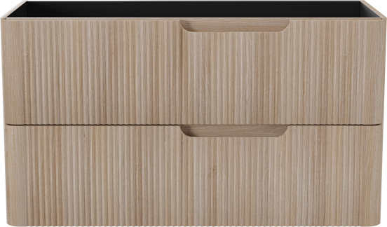 Linie Curvo hängender möbelstück Waschtischunterschränke 100 x 46 cm Eiche Hell 2 Schubladen, Vert. Sym. Rippe