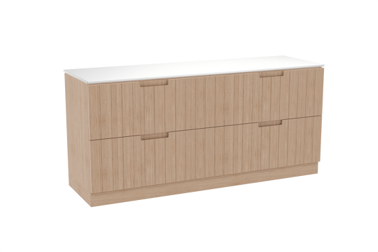 Balmani Adagio staand badkamermeubel 180 x 55 cm verweerde eik met Stretto enkel of dubbel tablet in solid surface mat wit