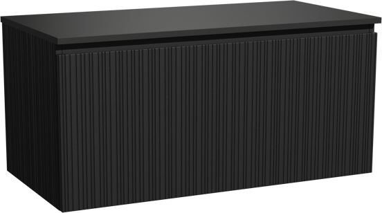 Storke Ribs meuble salle de bains suspendu 105 x 52 cm chêne noir avec Panton tablette simple en mdf enduit de poudre noir mat, Nervure droite asymétrique verticale