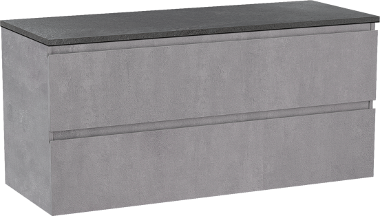 Linie Lado zwevend badmeubel 120 x 46 cm beton donkergrijs met Lado enkel of dubbel wastafelblad in melamine grijze leisteen