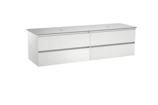 Balmani Mitra zwevend badkamermeubel 180 x 55 cm mat wit met Facetta dubbel tablet in solid surface mat wit
