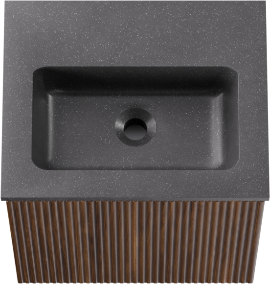 Storke Ribs meuble salle de bains suspendu 45 x 35 cm noyer avec Scuro plan simple en Quartz noir mat