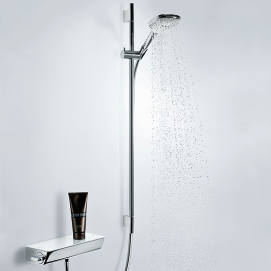 Hansgrohe Raindance Select E120 barre de douche 101cm avec douchette 12cm 3 fonctions de jet chrome et blanc brillants