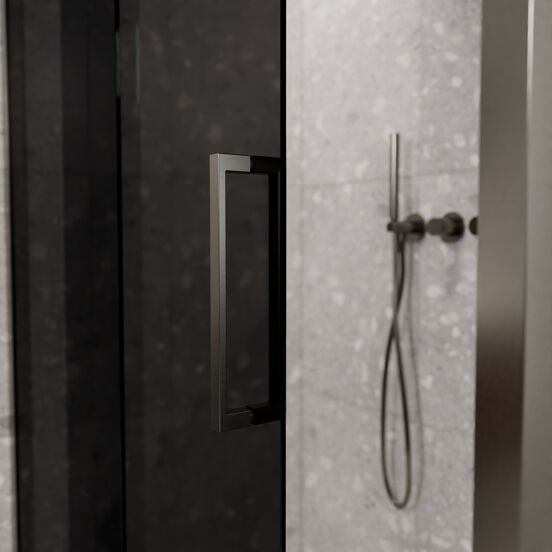 Balmani Senses Design douchehoek met linkse schuifdeur en vaste zijwand, 140 x 80 cm, Rookglas, Brushed GunMetal profielen