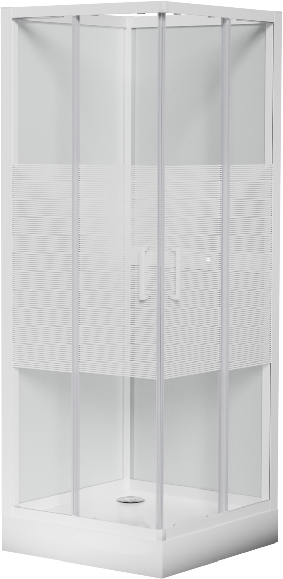 Luca Varess Talan cabine de douche avec portes coulissantes 80 x 80 cm verre transparent avec bande mate rayée profil blanc brillant