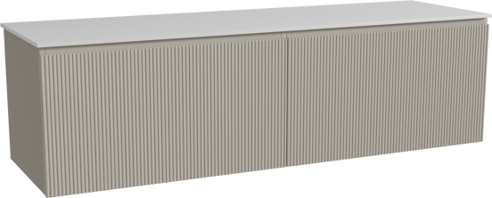 Storke Ribs zwevend badkamermeubel 170 x 52 cm zijdegrijs met Tavola enkel of dubbel tablet in solid surface mat wit, Verticale symmetrische rechte ribbel
