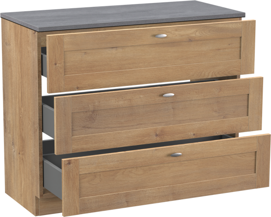 Linie Classo meuble salle de bains à poser 100 x 46 cm chêne naturel avec Lado tablette simple ou double en mélaminé béton gris foncé
