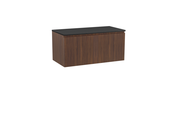 Storke Ribs zwevend badkamermeubel 105 x 52 cm notelaar met Panton enkel tablet in gepoedercoate mdf mat zwart, Verticale symmetrische rechte ribbel