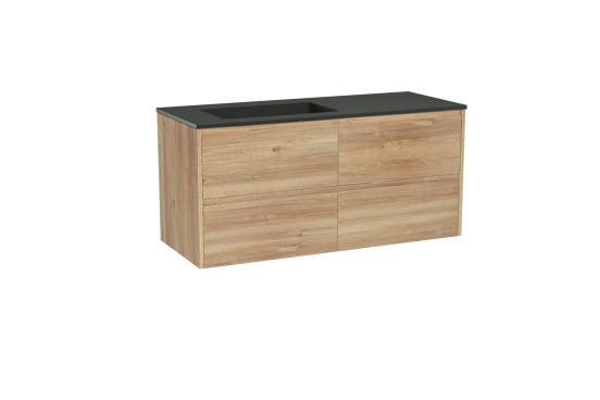Storke Seda hängendes Möbelstück Set: 130 x 52 cm, Rohe Eiche, mit Scuro Waschtisch links, Quarz Schwarz matt