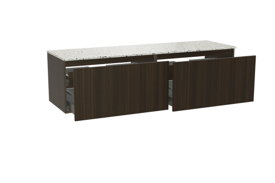 Balmani Sfera zwevend badkamermeubel 180 x 55 cm eucalyptus met Stretto enkel of dubbel tablet in mat wit/zwart terrazzo