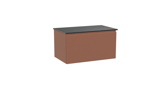 Balmani Sfera hängendes Möbelstück Set: 90 x 55 cm, Cotto, mit Stretto Einzel Waschtischplatte, Schwarzes Granit