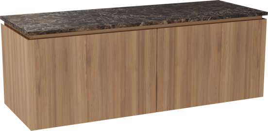 Balmani Eclips hängendes Möbelstück Set: 150 x 55 cm, Teak, mit Stretto Einzel- oder Doppel Waschtischplatte Marmor Dark Emperador