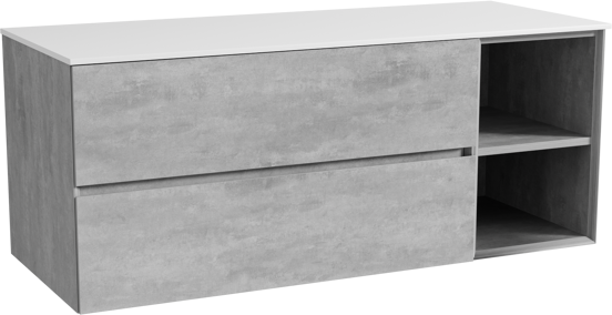 Storke Edge zwevend badmeubel 130 x 52 cm beton donkergrijs met Tavola enkel of dubbel wastafelblad in solid surface mat wit