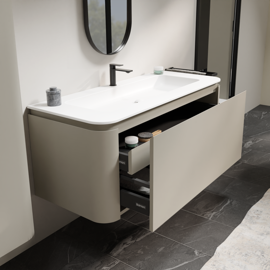 Balmani Moon enkele ruime wastafel mat witte Solid Surface 130 x 55 cm