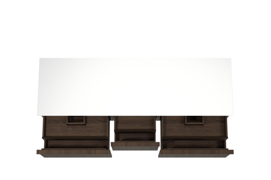 Balmani Forma zwevend badkamermeubel 180 x 55 cm gerookte eik met Stretto enkel of dubbel tablet in solid surface mat wit, Verticale symmetrische rechte ribbel
