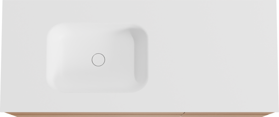 Balmani Mitra meuble salle de bains suspendu 135 x 55 cm teck avec Tablo Arcato vasque asymétrique gauche en solid surface blanc mat