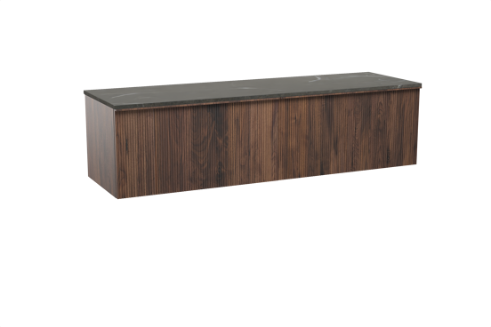 Balmani Forma hängendes Möbelstück Set: 180 x 55 cm, Amerikanischer Nussbaum, mit Stretto Einzel- oder Doppel Waschtischplatte, Marmor, Pietra Grey, Vertikale symmetrische gerade Rippe