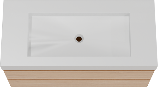 Balmani Mitra zwevend badkamermeubel 120 x 55 cm natuur eik met Modus enkele wastafel voor 2 kraangaten in solid surface mat wit