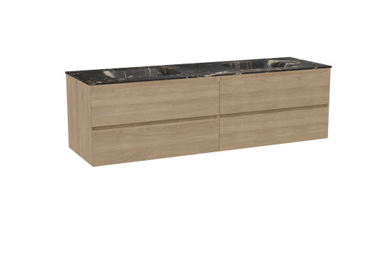 Balmani Mitra meuble salle de bains suspendu 180 x 55 cm chêne naturel avec Tablo Arcato double vasque en marbre portoro gold