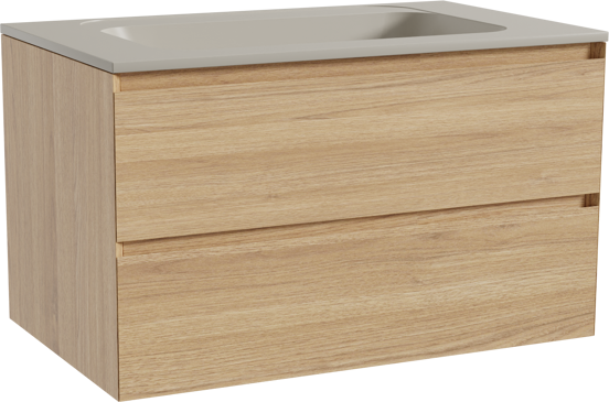 Balmani Mitra hängendes Möbelstück Set: 90 x 55 cm, Naturbelassene Eiche, mit Tablo Strada Einzelwaschtisch, Marmorkomposit Seidengrau