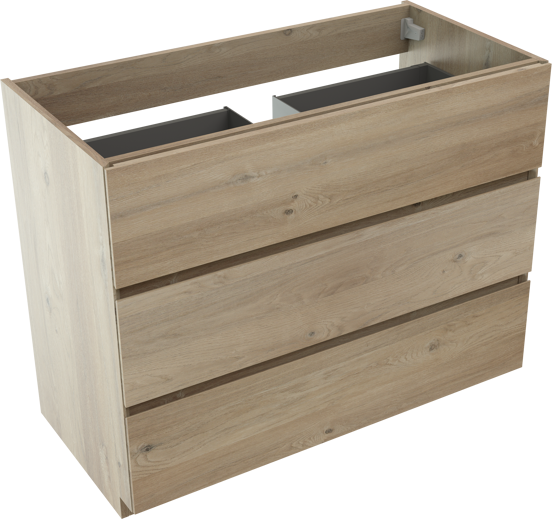 Storke Edge stehender Waschbeckenunterschrank: 105 x 52 cm, Eiche rustikal, 3 Schubladen