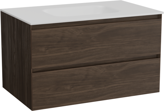 Balmani Mitra meuble salle de bains suspendu 90 x 55 cm noyer américain avec Tablo Arcato plan simple en solid surface blanc mat
