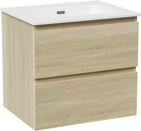 Linie Lado meuble salle de bains suspendu 60 x 46 cm chêne blanc avec Baro plan simple en porcelaine blanc brillant