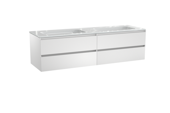 Balmani Mitra meuble salle de bains suspendu 180 x 55 cm blanc mat avec Tablo Strada double vasque en marbre composite blanc brillant