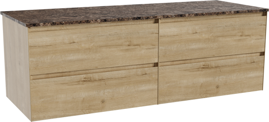 Balmani Mitra hängendes Möbelstück Set: 150 x 55 cm, Rohe Eiche, mit Stretto Einzel- oder Doppel Waschtischplatte, Marmor Dark Emperador
