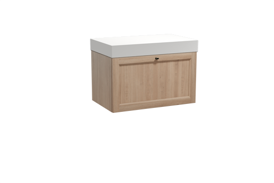 Balmani Lemon zwevend badkamermeubel 90 x 55 cm verweerde eik met Dominus enkel tablet in solid surface mat wit