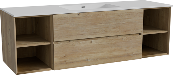 Storke Edge meuble salle de bains suspendu 165 x 52 cm chêne brut avec Diva plan simple en marbre composite blanc brillant