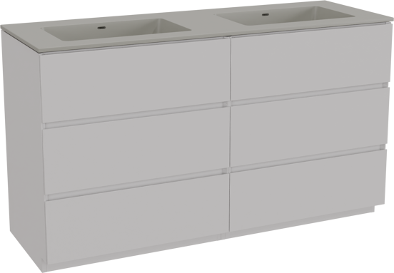 Storke Edge staand badkamermeubel 150 x 52 cm glanzend wit met Diva dubbele wastafel in top solid zijdegrijs