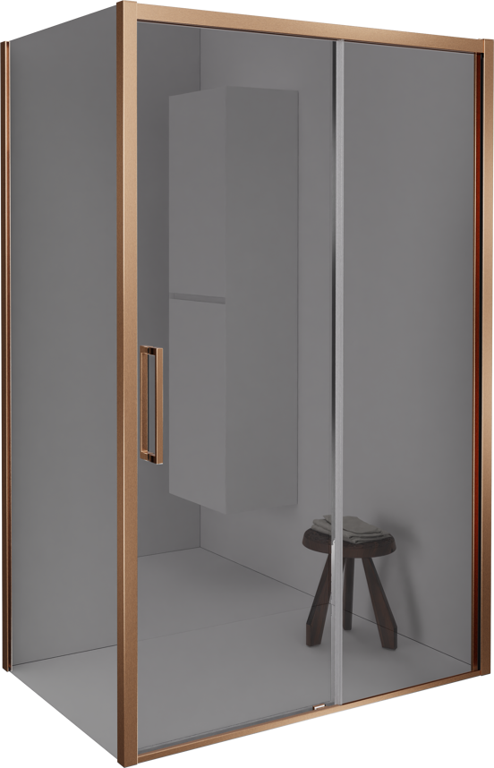 Balmani Senses Design douche en coin avec porte coulissante à droite et paroi latérale fixe, 120 x 90 cm, Miroir Reflex, Profil Brushed Rosegold