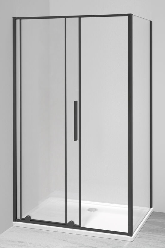 Luca Varess Morano paroi de douche avec porte coulissante et paroi latérale fixe 80 x 120 cm verre transparent profil noir mat