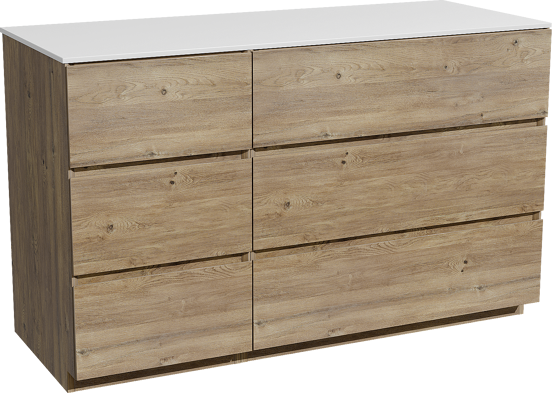 Storke Edge staand badmeubel 130 x 52 cm ruw eiken met Tavola enkel of dubbel wastafelblad in solid surface mat wit
