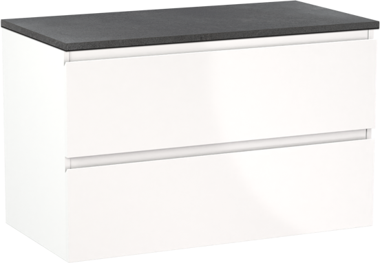 Linie Lado meuble salle de bains suspendu 90 x 46 cm blanc brillant avec Lado tablette simple en mélaminé ardoise gris