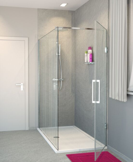 Balmani Modular inloopdouche met rechtse deur 160 x 200 cm mikado glas glanzend chroom profiel