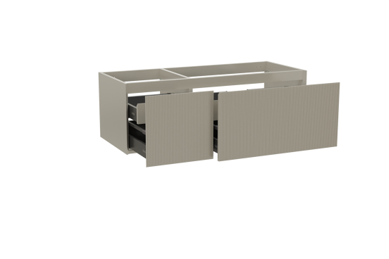 Balmani Fila zwevend badmeubel 135 x 55 cm steengrijs met Tablo Arcato asymmetrisch rechtse wastafel in solid surface steengrijs, Verticale symmetrische rechte ribbel