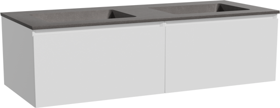 Storke Edge zwevend badmeubel 130 x 52 cm mat wit met Scuro dubbele wastafel in kwarts mat zwart