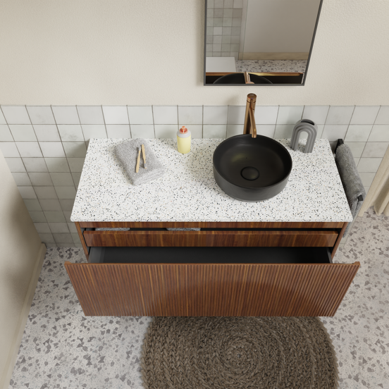 Storke Ribs meuble sous-lavabo suspendu 120 x 52 cm noyer 2 tiroirs