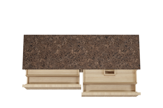 Balmani Forma hängendes Möbelstück Set: 180 x 55 cm, Naturbelassene Eiche, mit Stretto Einzel- oder Doppel Waschtischplatte, Marmor, Dark Emperador, Vertikale asymmetrische Runde Rippe