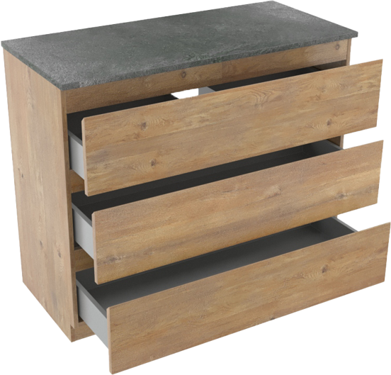 Linie Lado meuble salle de bains à poser 100 x 46 cm chêne naturel avec Lado tablette simple ou double en mélaminé ardoise gris