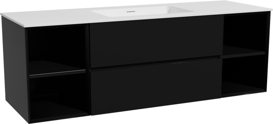Storke Edge meuble salle de bains suspendu 155 x 52 cm noir mat avec Mata plan simple en solid surface blanc mat
