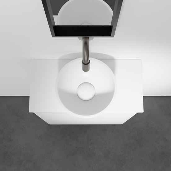 Balmani Mitra meuble wc suspendu 42 x 21 cm blanc mat avec Facetta tablette et Jazz vaque à poser en mat Solid Surface