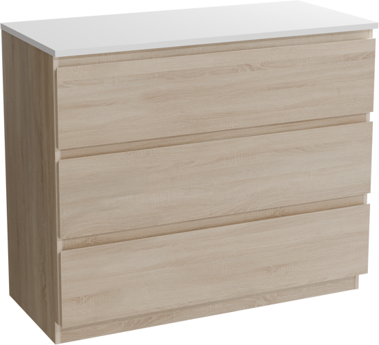 Linie Lado staand badmeubel 100 x 46 cm wit eiken met Lado enkel of dubbel wastafelblad in composietmarmer mat wit