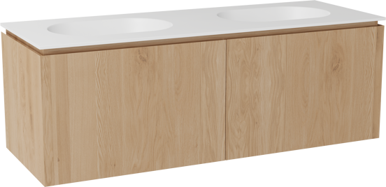 Balmani Eclips hängendes Möbelstück Set: 150 x 55 cm, Eiche Natur, mit Tablo Oval Doppelwaschtisch Solid Surface Weiβ matt