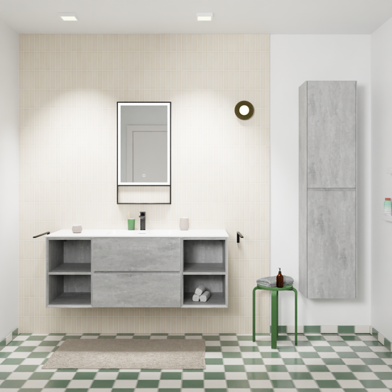 Storke Edge meuble salle de bains suspendu 135 x 52 cm béton gris foncé avec Mata plan simple en solid surface blanc mat