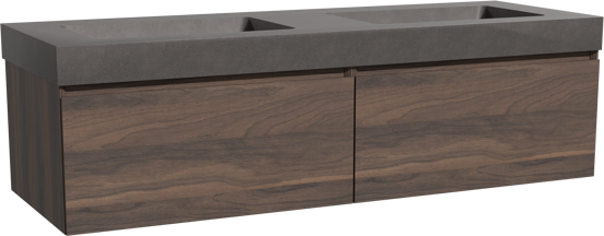 Storke Edge meuble salle de bains suspendu 150 x 52 cm noyer avec Scuro High double vasque en quartz noir mat